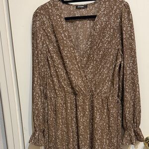 BYFBM Brown Floral Wrap Dress